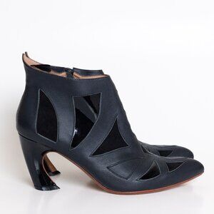 John Fluevog Twist Waltz Black Geometric Ankle Boot